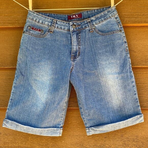 T & Y Pants - T & Y Fashion Straight High Waisted Cuffed Blue Jean Shorts Denim
